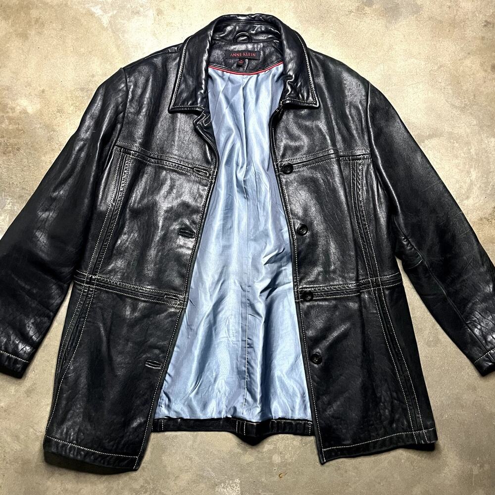 Men's Xl Anne Klein Designer Button Down Jacket 100% Leather